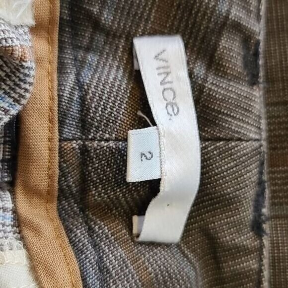 VINCE Brown Plaid Trouser Cotton Blend Side Pockets Size 2 - Picture 6 of 8